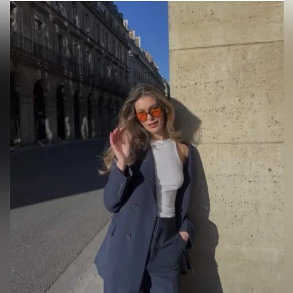 Zara Bloggers Fav Navy Blue Tailored Double Breasted Lapel Collar Blazer‎ Zs S - Picture 4 of 16